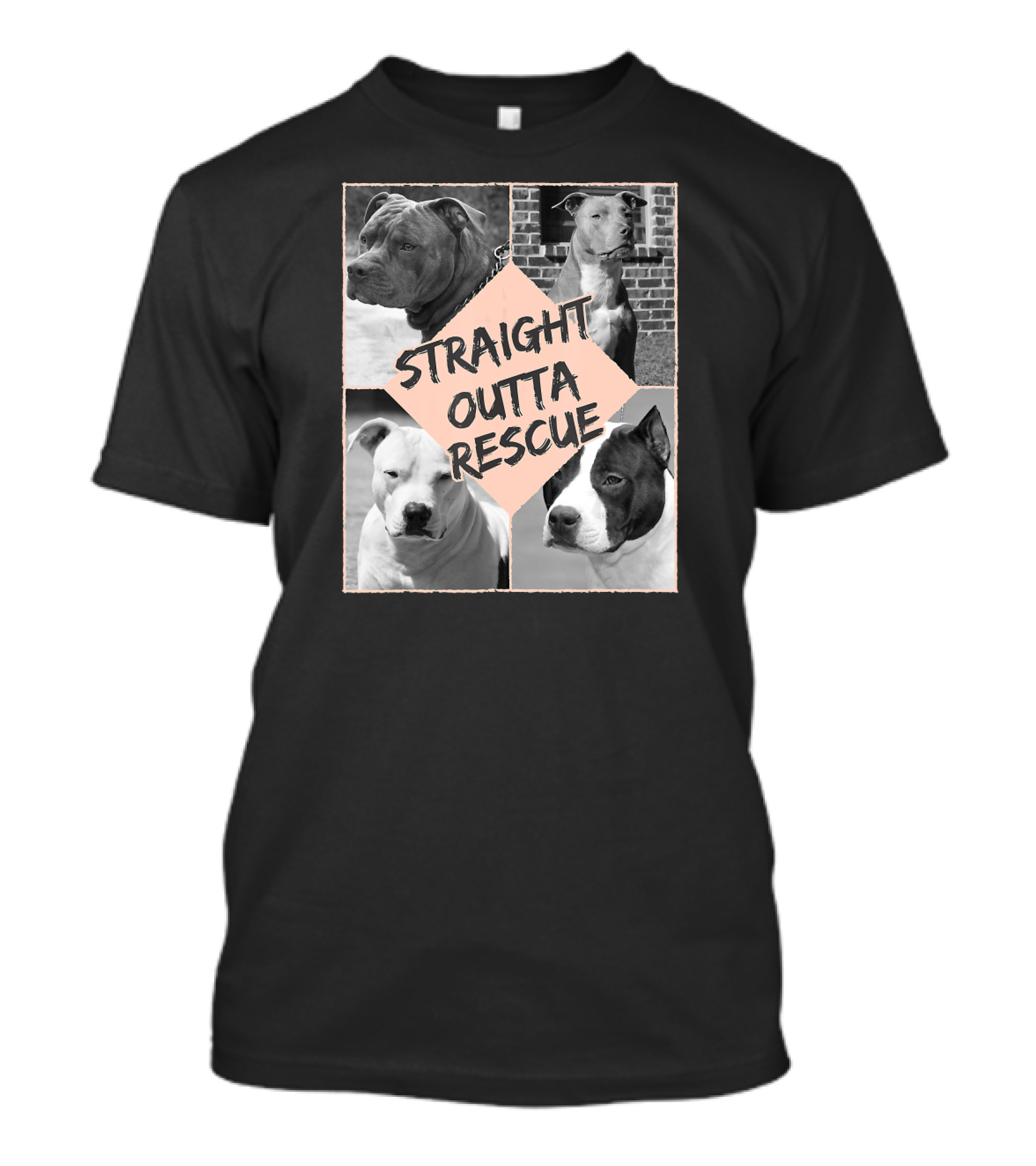 Pitbull Straight Outta Rescue Black And White Photos T-Shirt