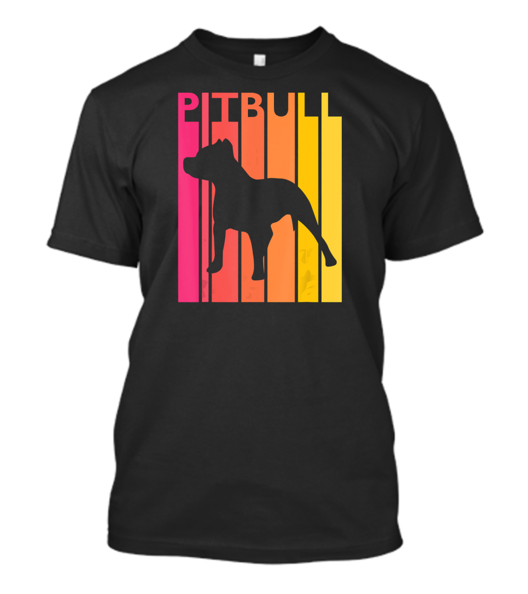 Pitbull Vintage Dog Silhouette Retro Stripes T-Shirt