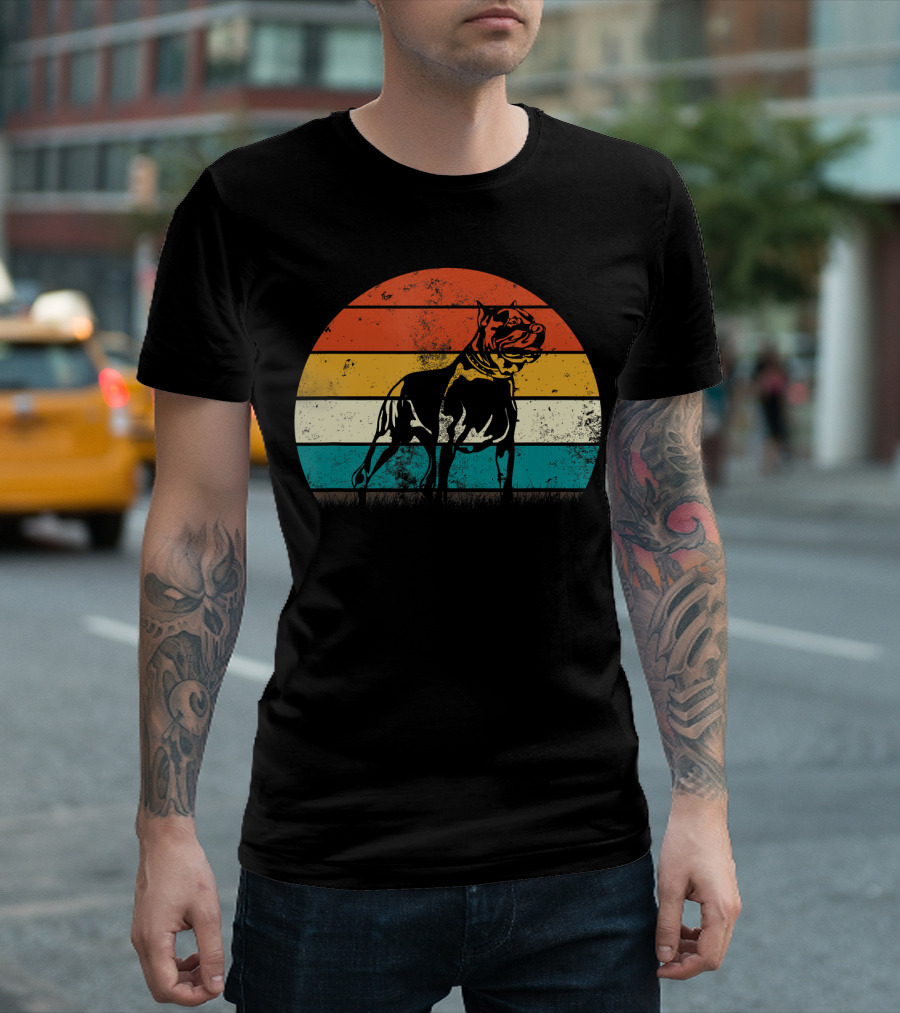 Vintage Retro Stripes Pitbull Dog T-Shirt