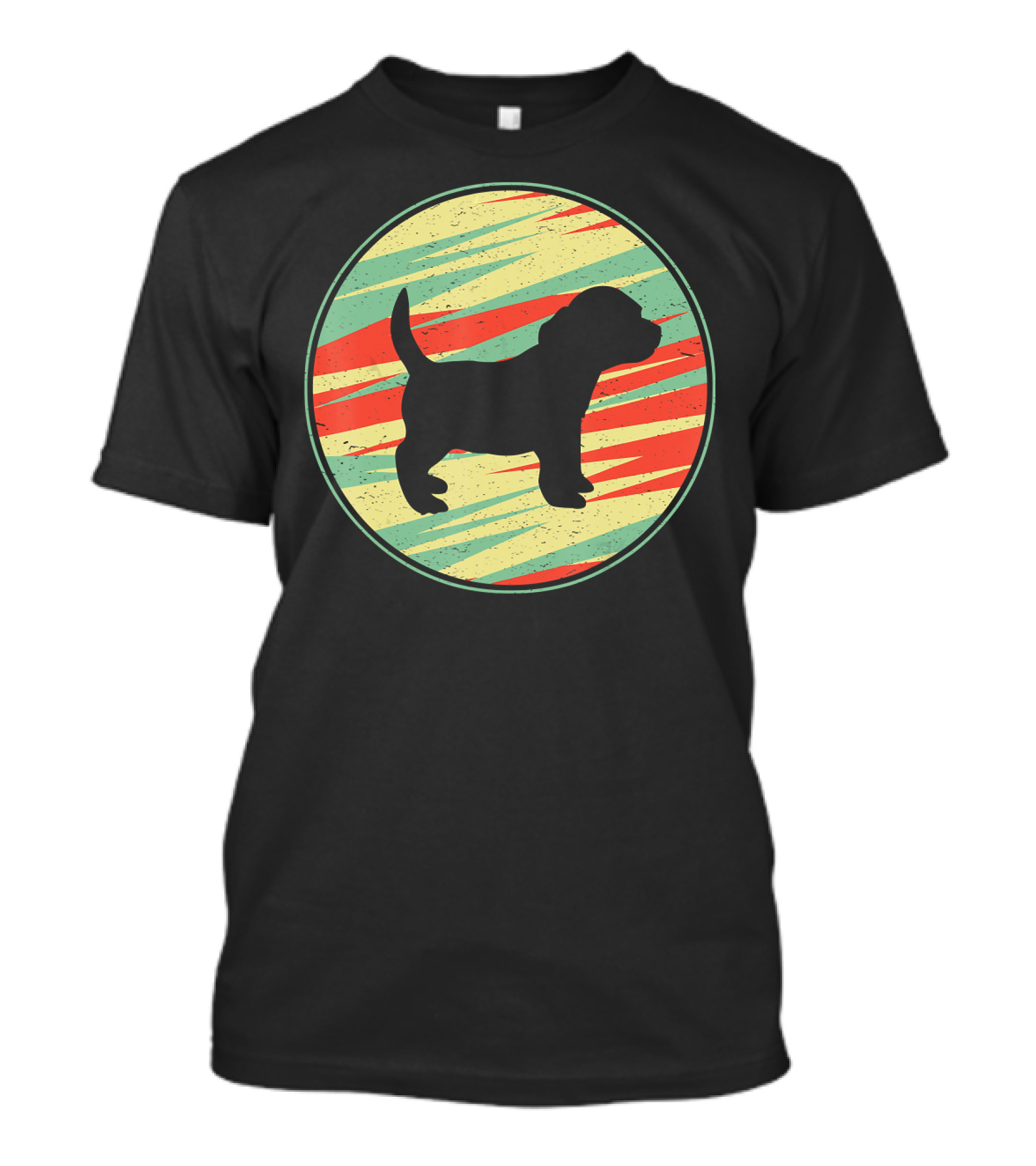 Pocket Beagle Silhouette Retro Circle T-Shirt