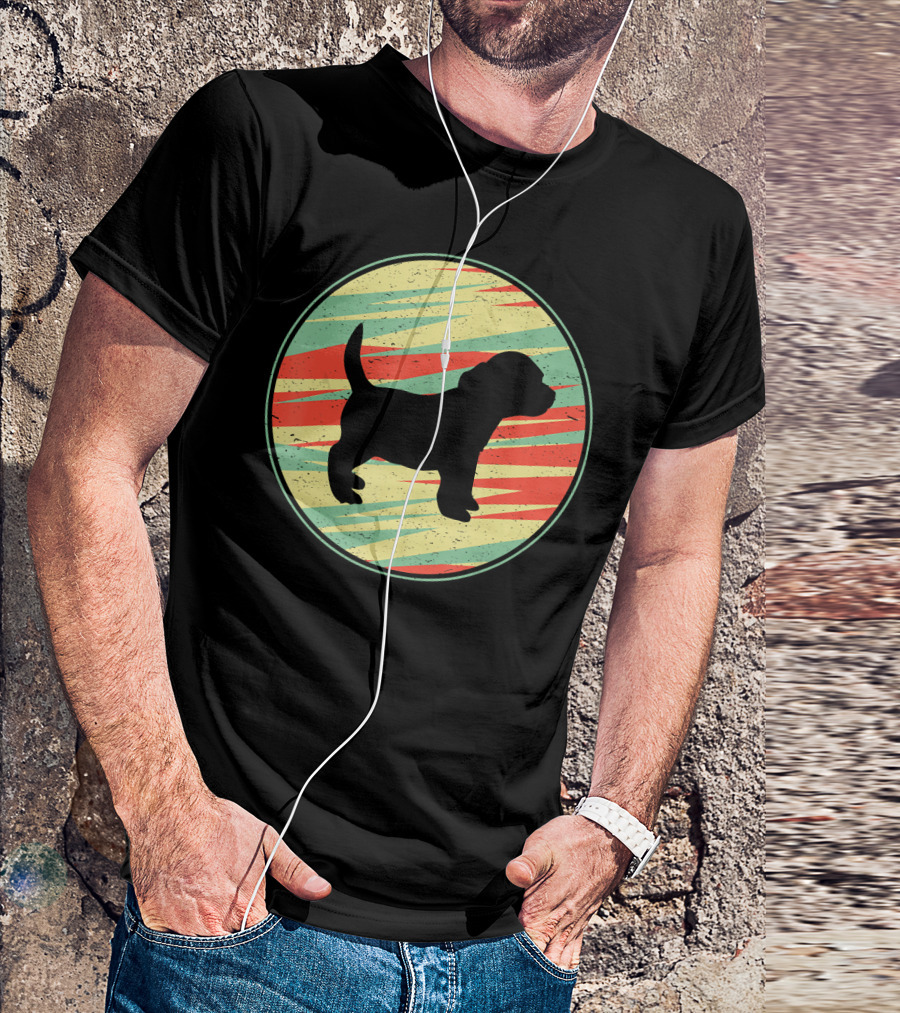 Pocket Beagle Silhouette Retro Circle T-Shirt