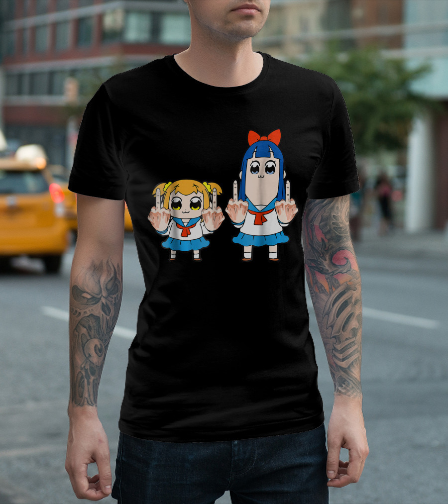Pop Team Epic Middle Finger Gesture Iconic Anime Characters T-Shirt