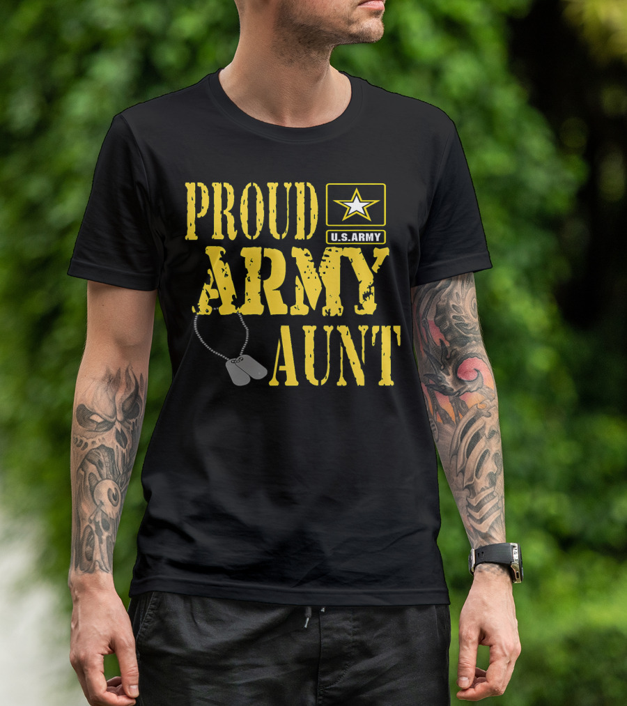 Proud U.S. Army Aunt Military Dog Tags Star T-Shirt