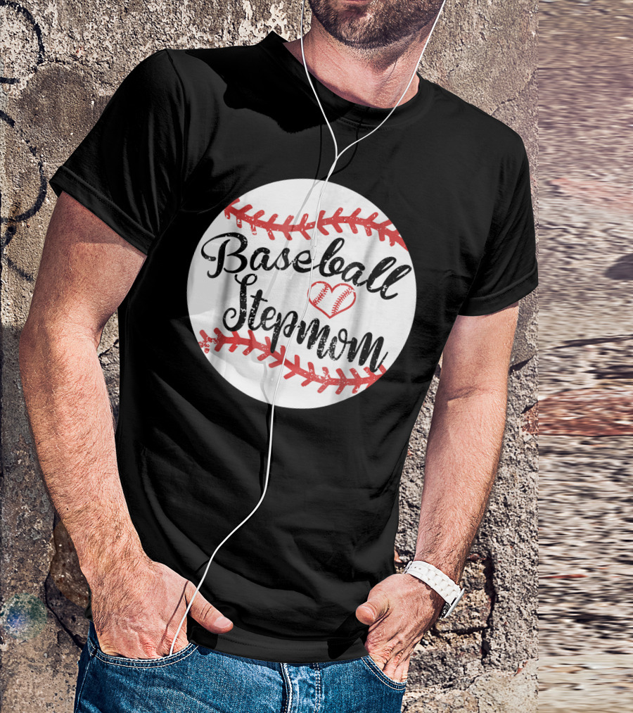 Baseball Stepmom Heart With Red Stitches T-Shirt