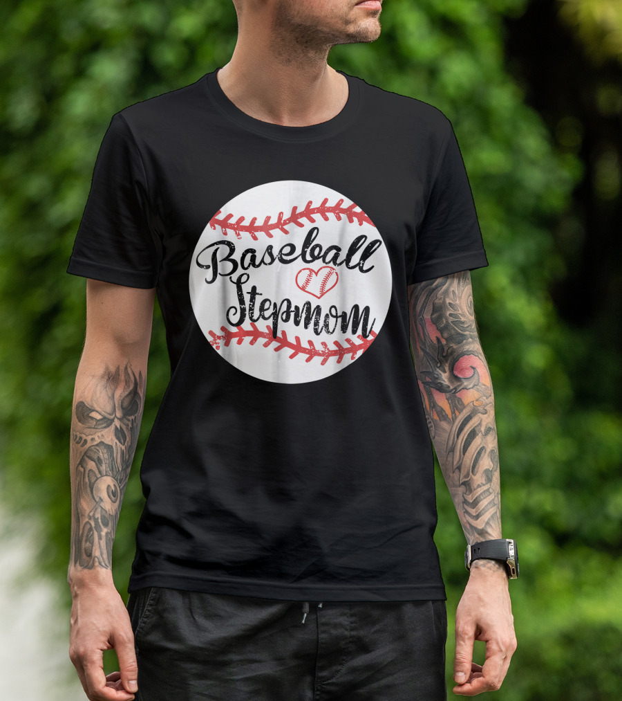 Baseball Stepmom Heart With Red Stitches T-Shirt