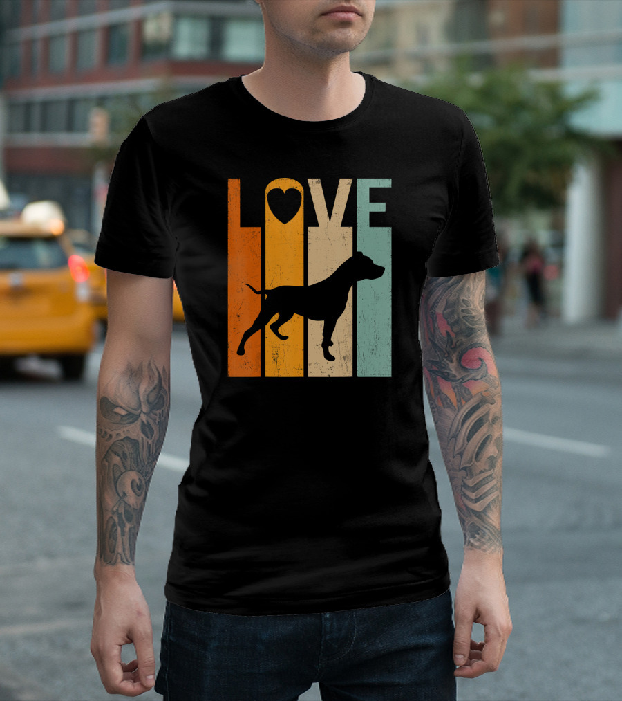 Proud Love Pitbull Dog Vintage Silhouette Love Heart T-Shirt