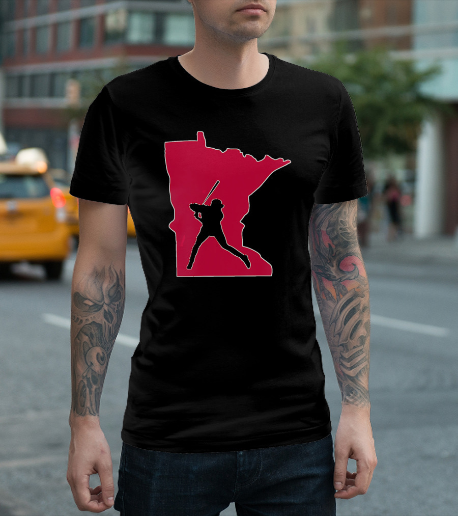Proud Minnesota Baseball Player Silhouette In MN State Outline T-Shirt