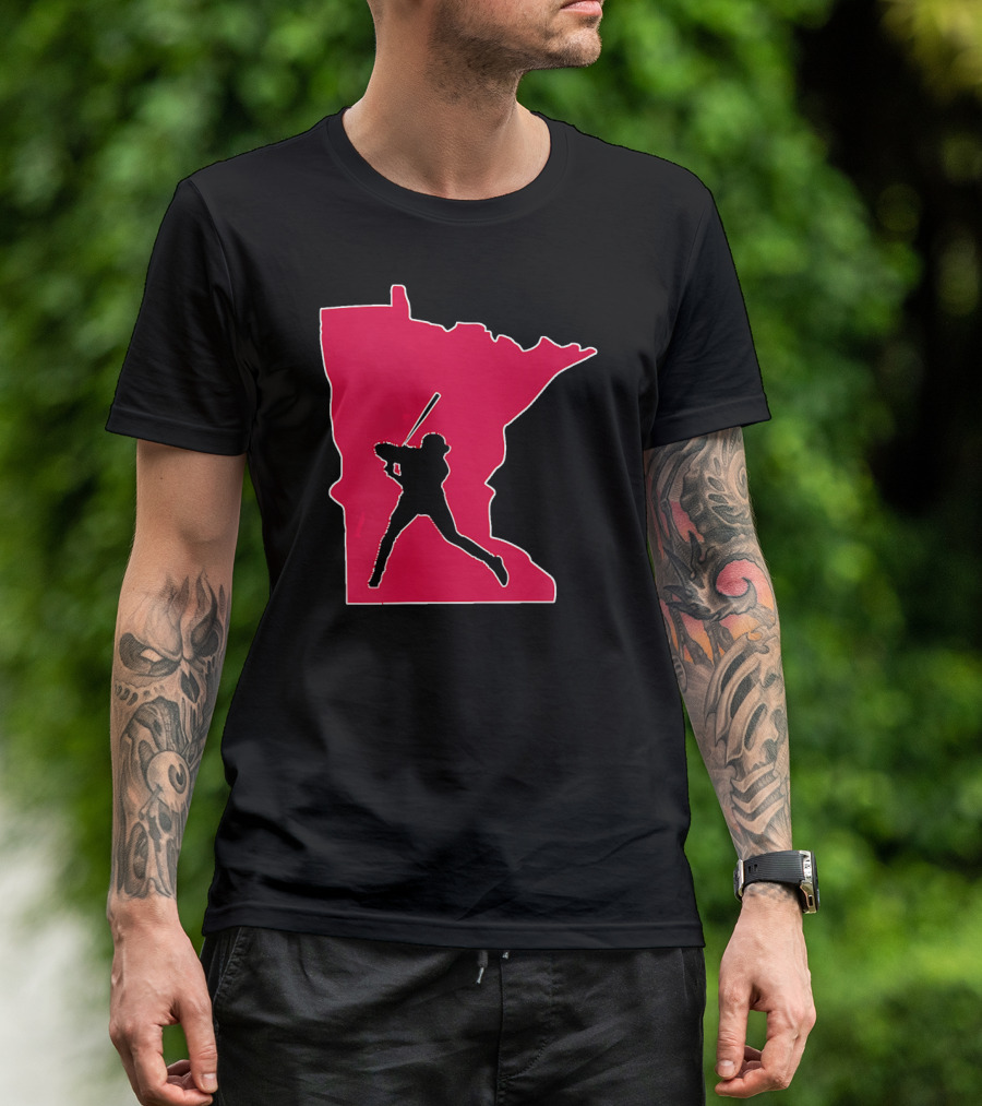 Proud Minnesota Baseball Player Silhouette In MN State Outline T-Shirt