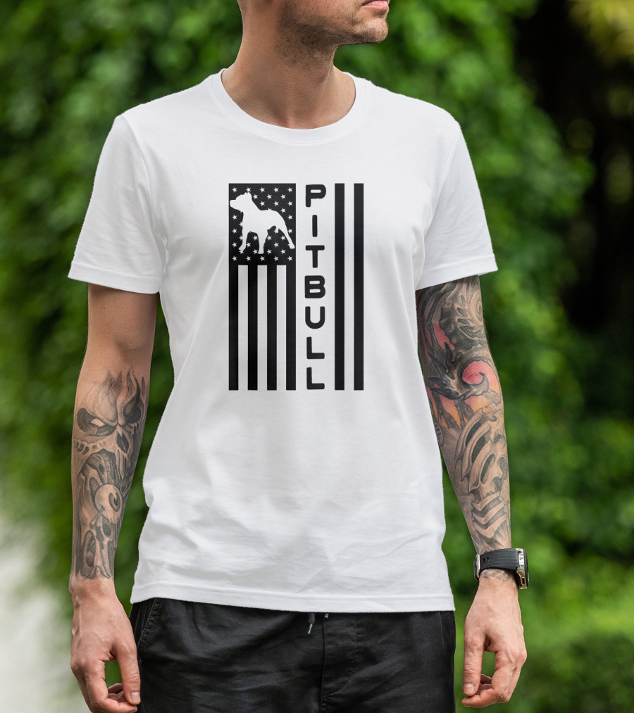 Proud Pitbull Dad Men's Pit Bull US Flag Patriotic T-Shirt