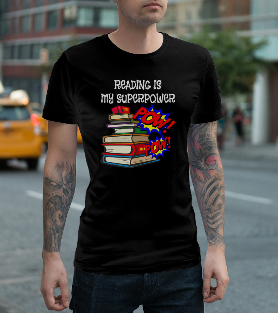 Reading Is My Superpower Books POW Comic T-Shirt