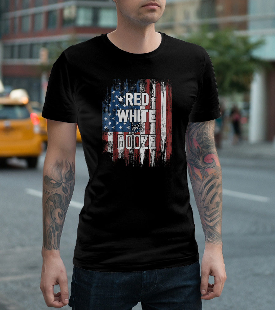 Red White And Booze American Flag July 4th T-Shirt