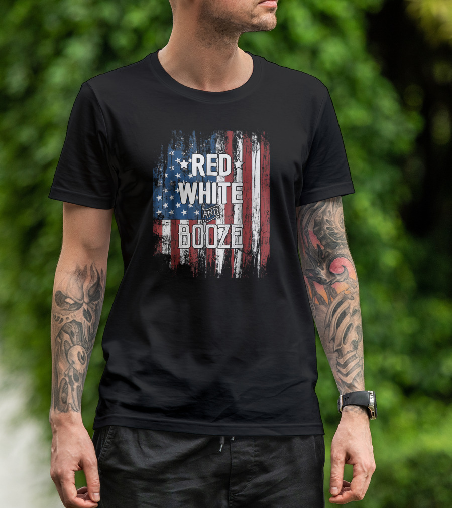 Red White And Booze American Flag July 4th T-Shirt