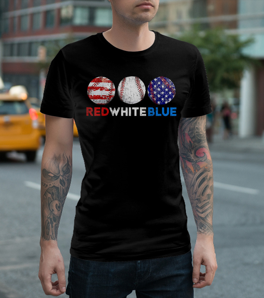 Red White Blue American Flag Baseball Softball Vintage USA Sports Patriotic T-Shirt