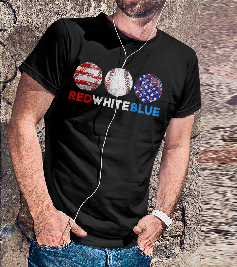 Red White Blue American Flag Baseball Softball Vintage USA Sports Patriotic T-Shirt