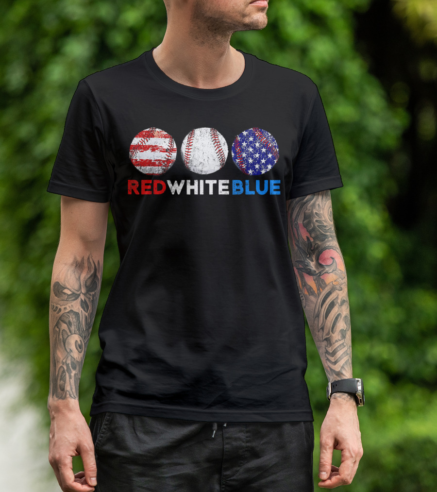 Red White Blue American Flag Baseball Softball Vintage USA Sports Patriotic T-Shirt