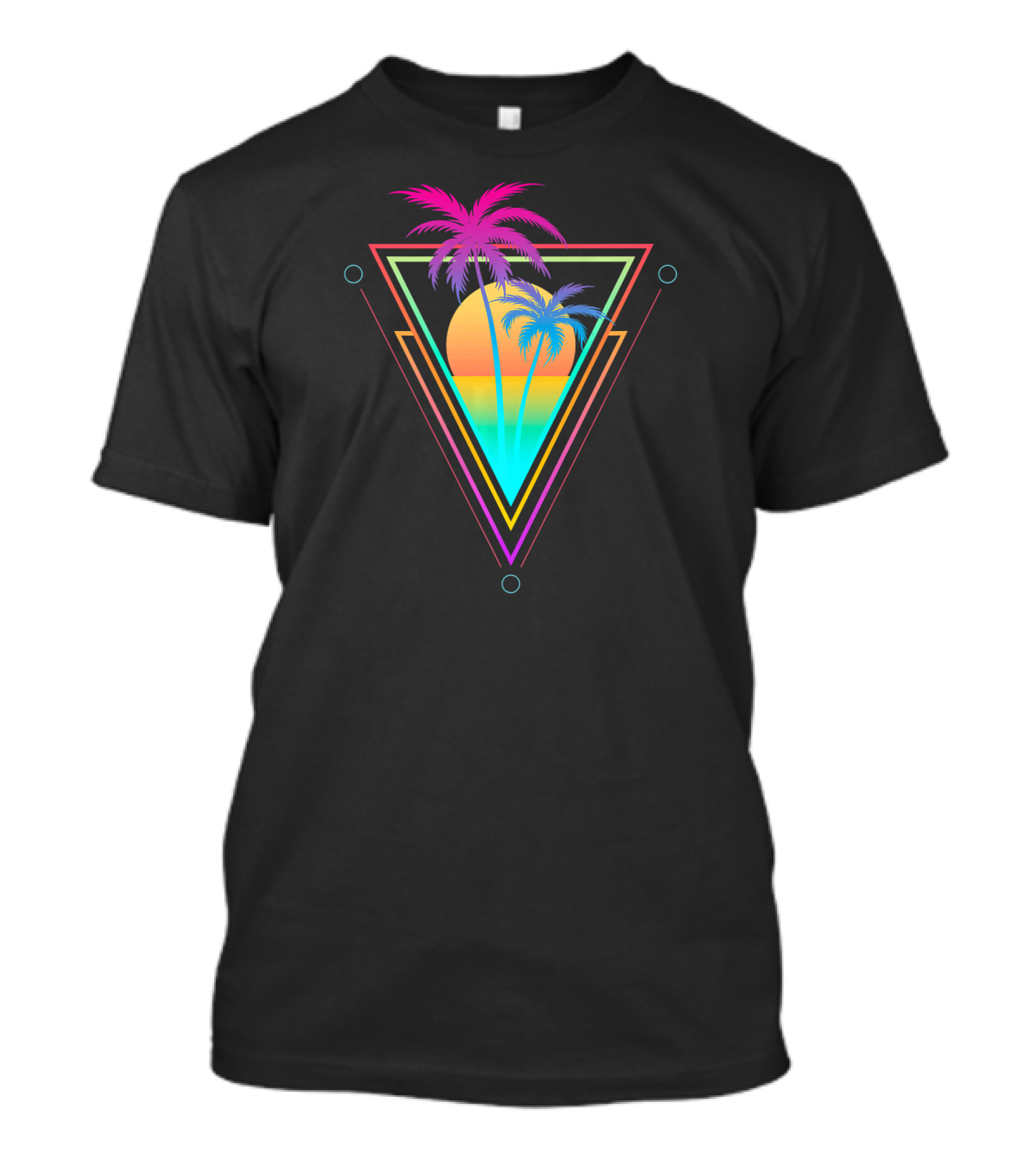 Retro 1980s 1990s Vaporwave Neon Palm Trees Sunset Triangle T-Shirt