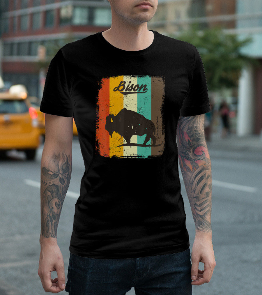 Bison Retro Stripes For Bison Lovers T-Shirt