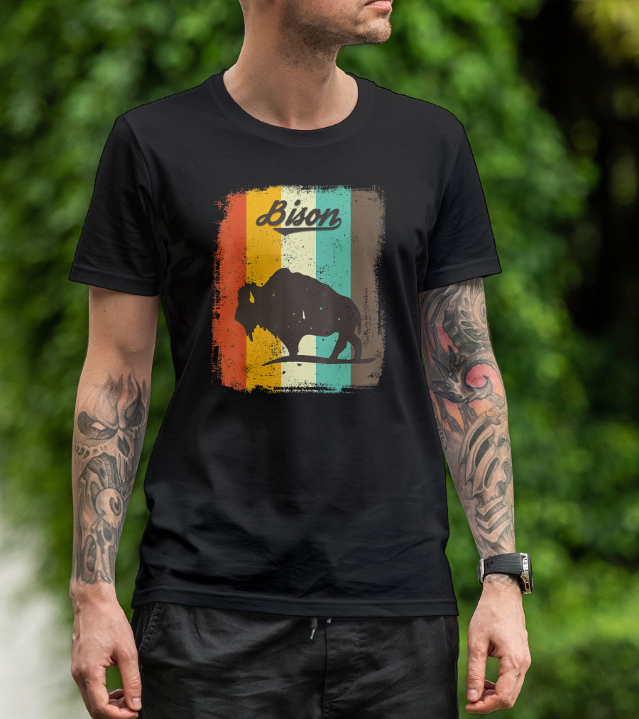 Bison Retro Stripes For Bison Lovers T-Shirt