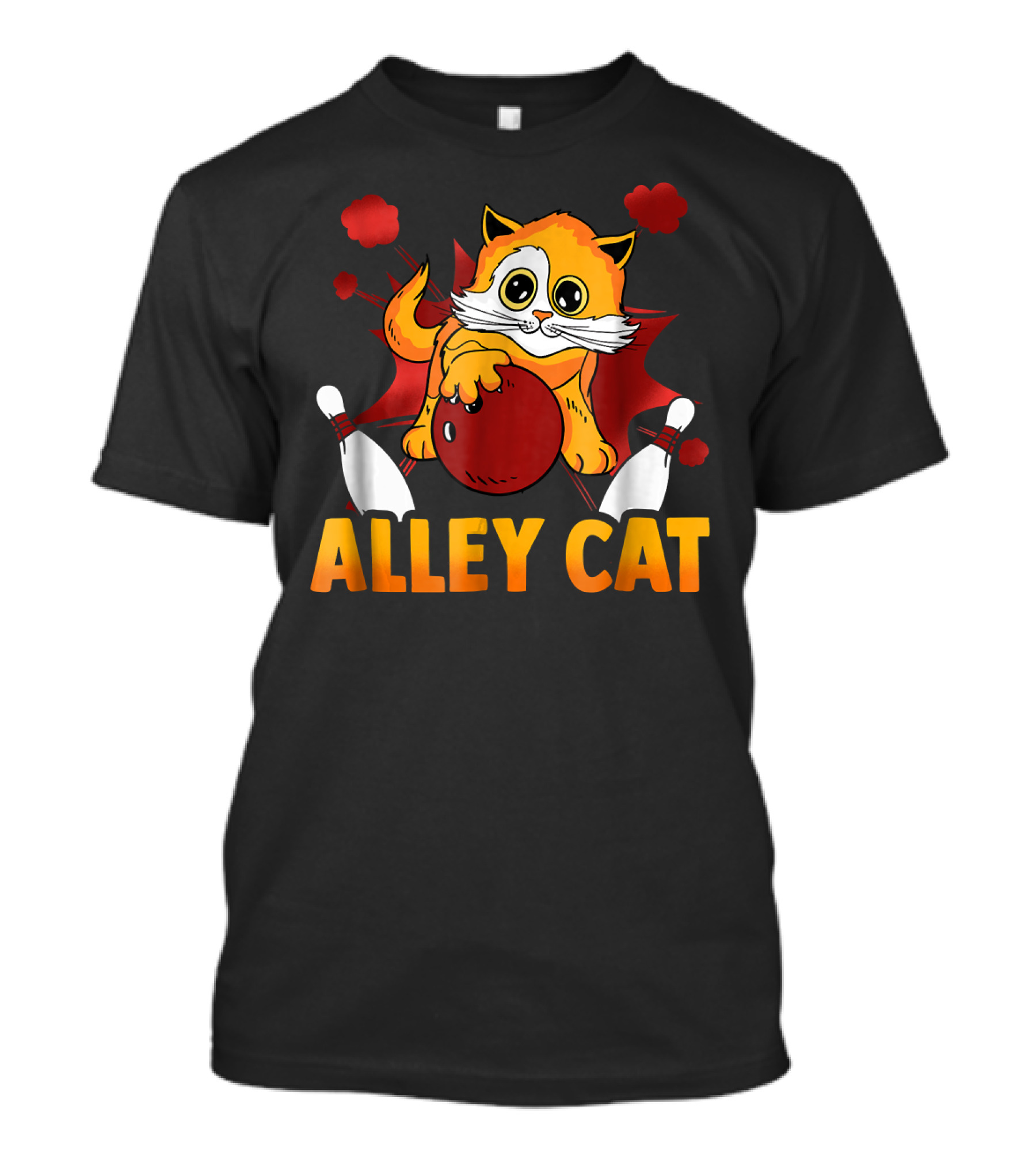 Alley Cat Retro Bowling Team Cartoon With Pins And Ball T-Shirt