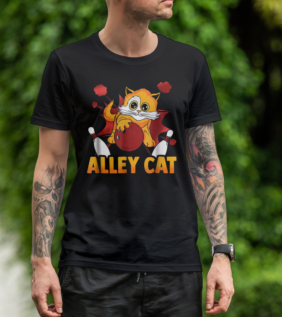 Alley Cat Retro Bowling Team Cartoon With Pins And Ball T-Shirt