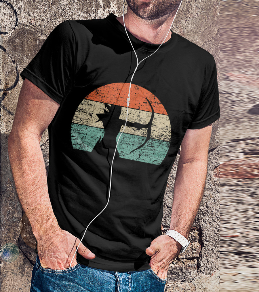 Retro Vintage Archery Archer Silhouette In Distressed Sunset Circle T-Shirt
