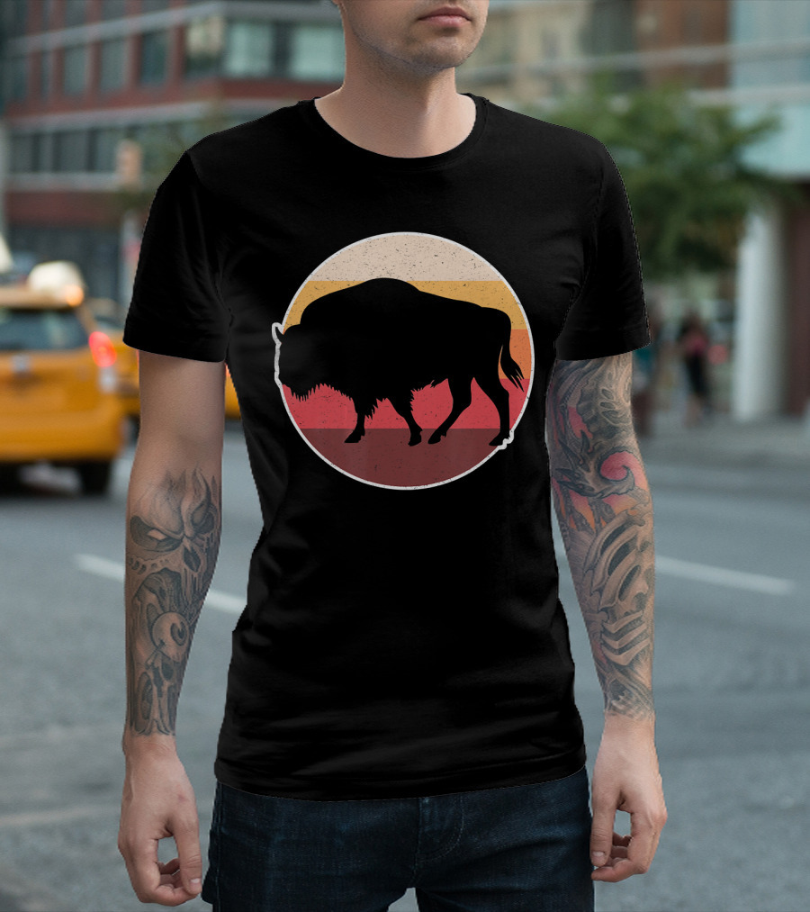 Retro Vintage Bison Animal Lover Sunset T-Shirt