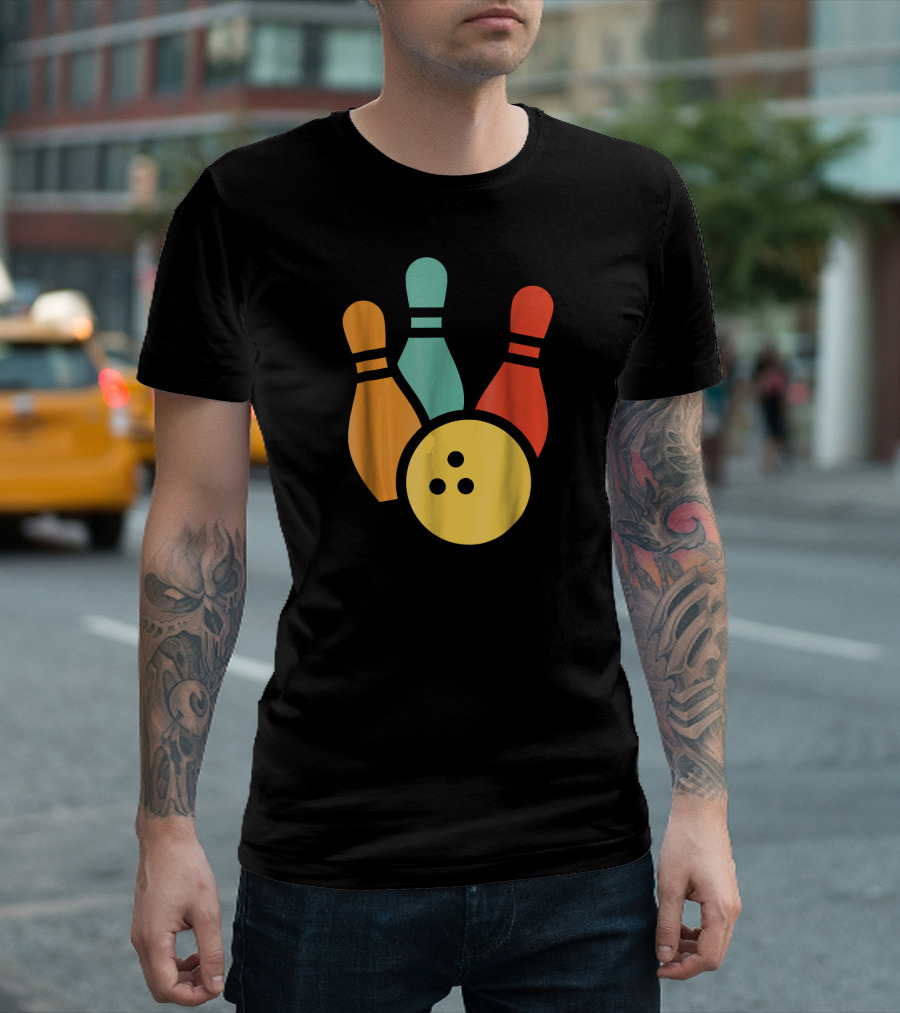 Retro Vintage Bowling Balls And Colorful Pins T-Shirt