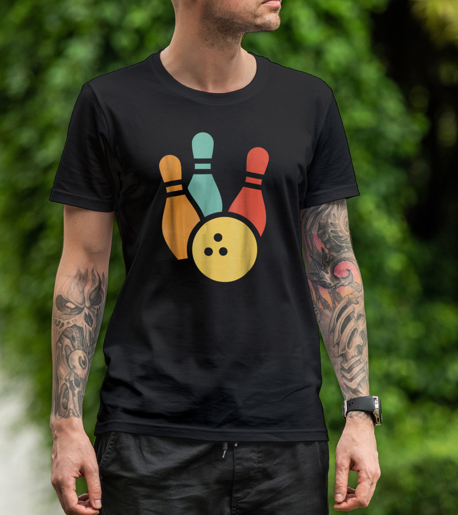 Retro Vintage Bowling Balls And Colorful Pins T-Shirt