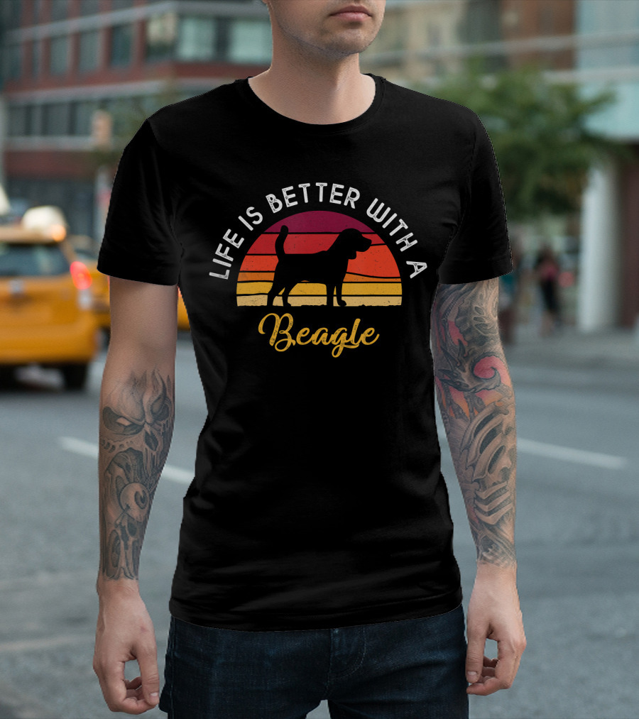 Life Is Better With A Beagle Retro Vintage Sunburst T-Shirt