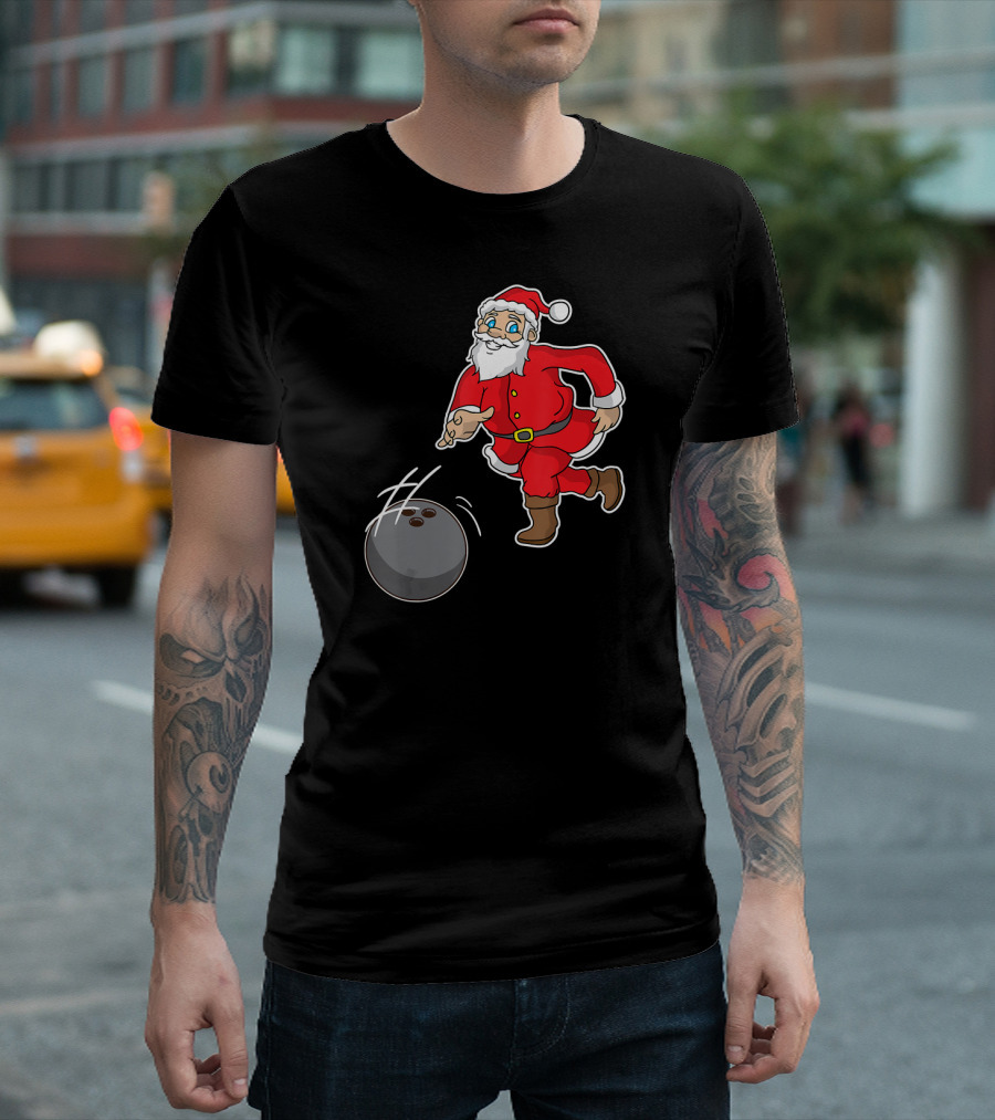 Santa Claus Bowling Action Holiday Fun T-Shirt