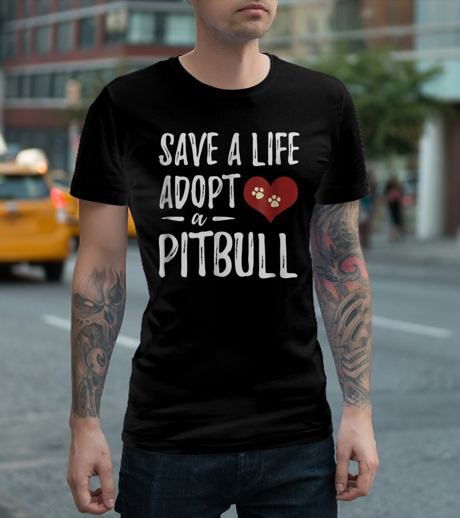 Save a Life Adopt a Pitbull Heart Paw Prints T-Shirt