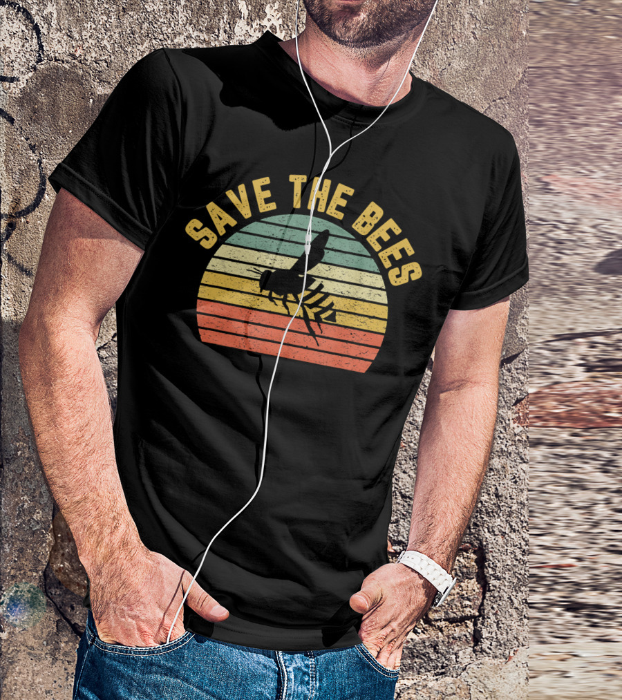 Save The Bees Vintage Sunset Stripe T-Shirt