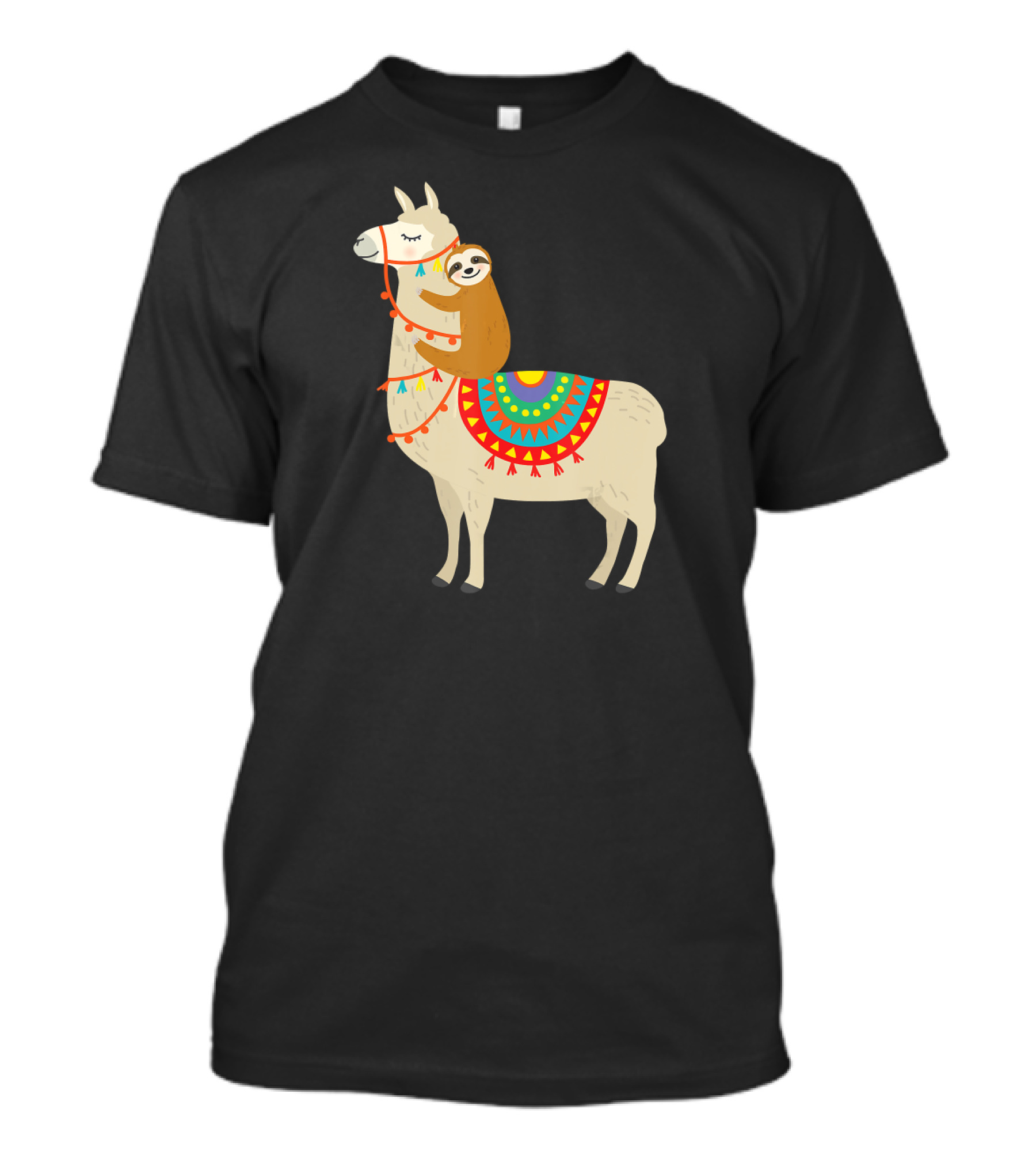 Sloth Hugging Llama With Colorful Blanket Valentines Day T-Shirt