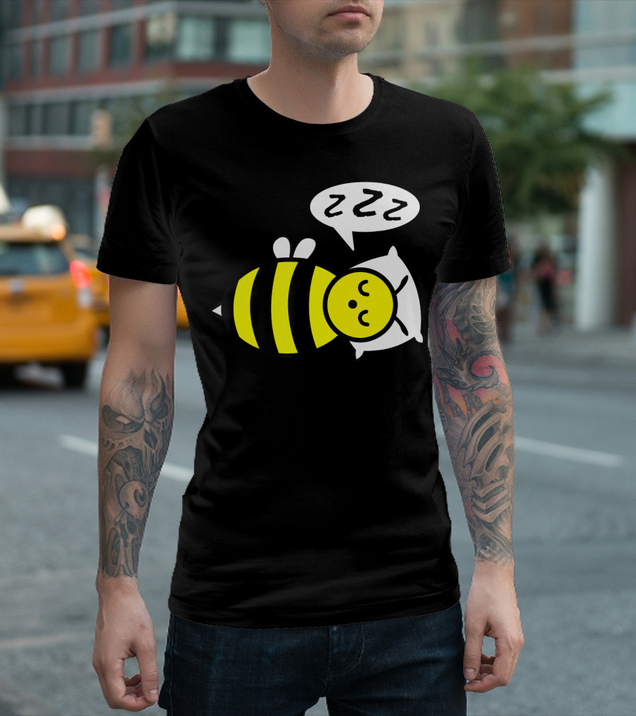 Slumbering Bee with ZZZ Speech Bubble Nappin' Cute Sleeping Stripes T-Shirt