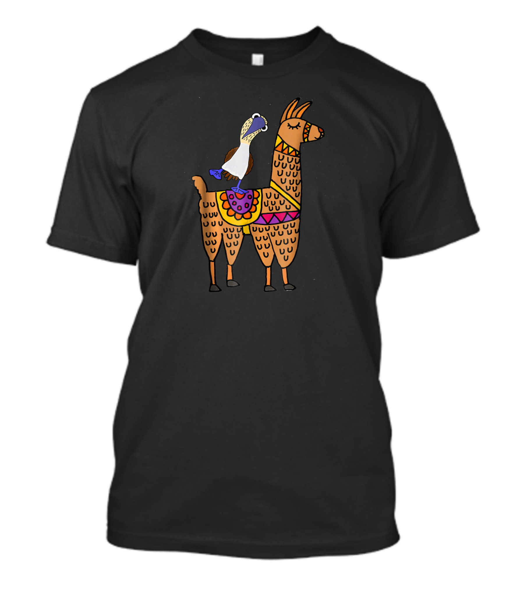 Smilemoretees Cute Blue Footed Booby Riding Llama Fun T-Shirt