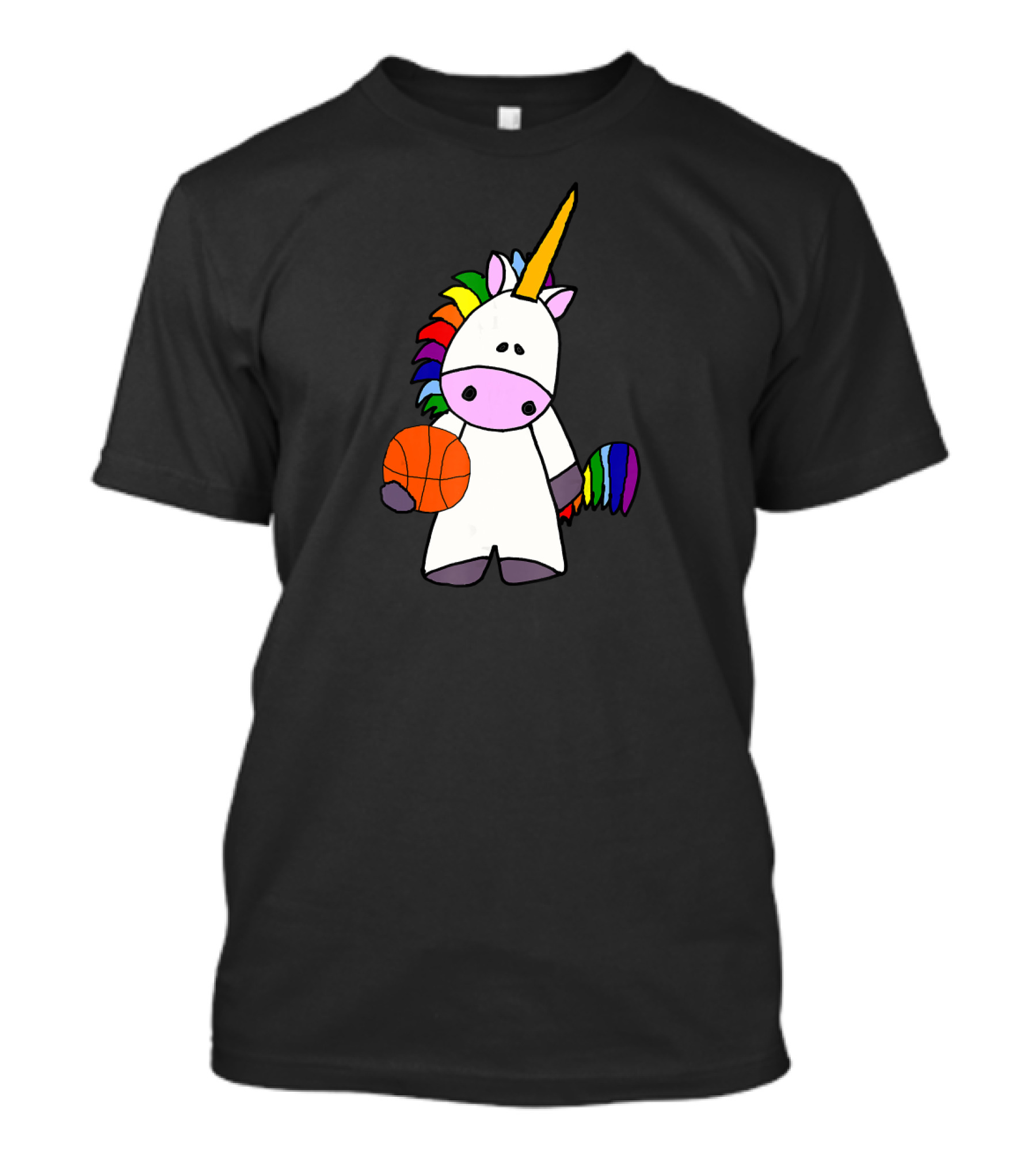 SmileteesAnim Funny Unicorn Playing Basketball With Rainbow Mane T-Shirt