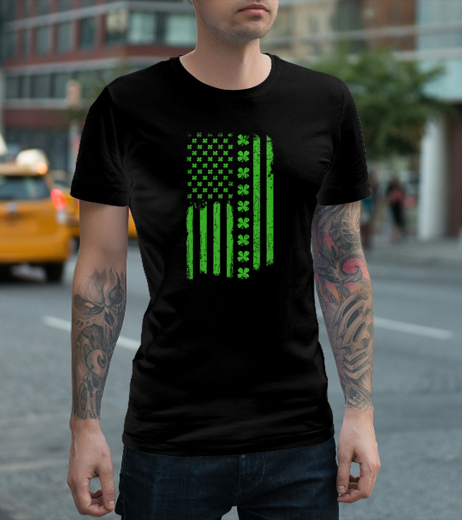 St Patricks Day American Flag Shamrock T-Shirt