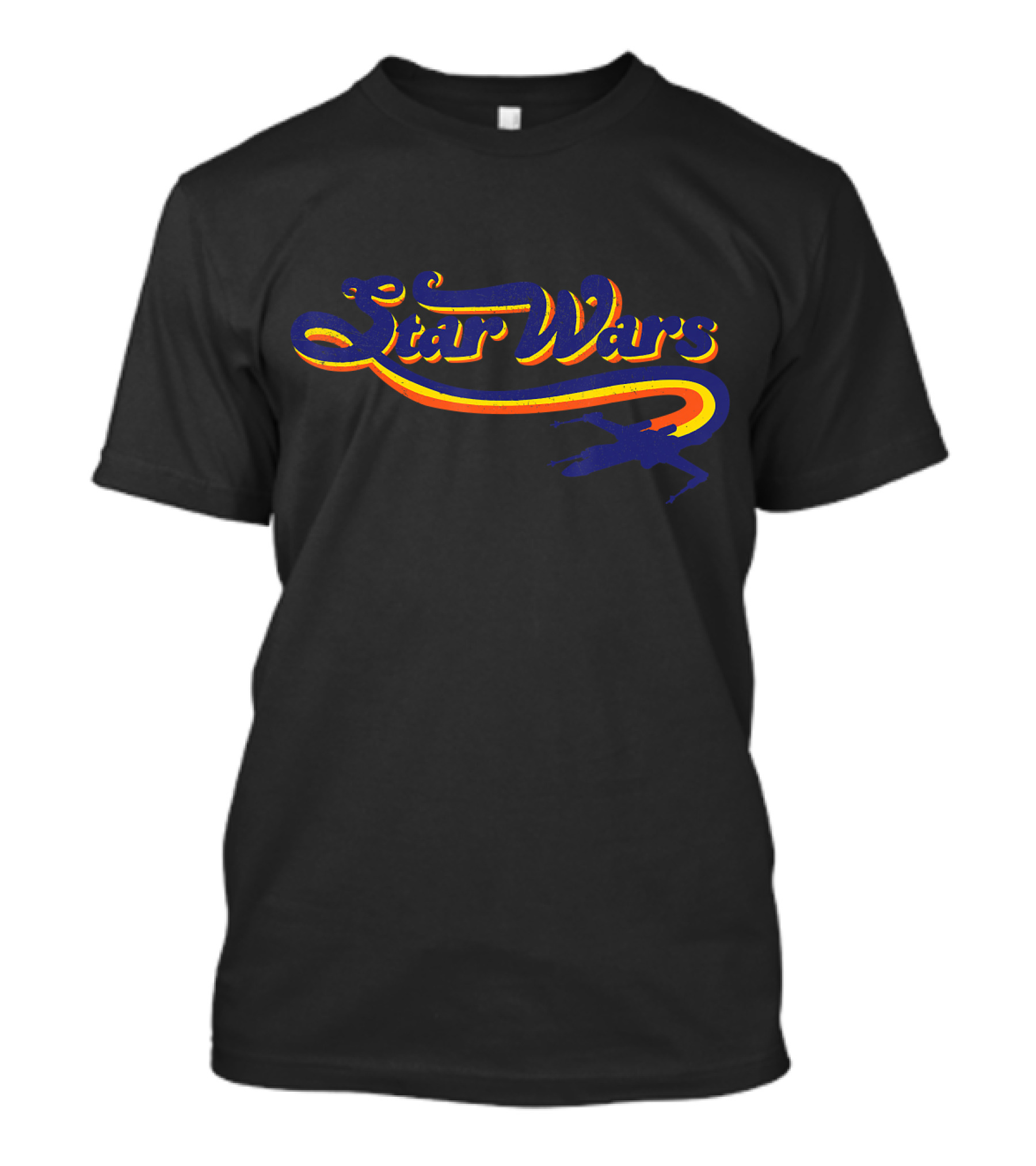 Star Wars Vintage Retro Style Script With X-Wing And Rainbow Trail T-Shirt