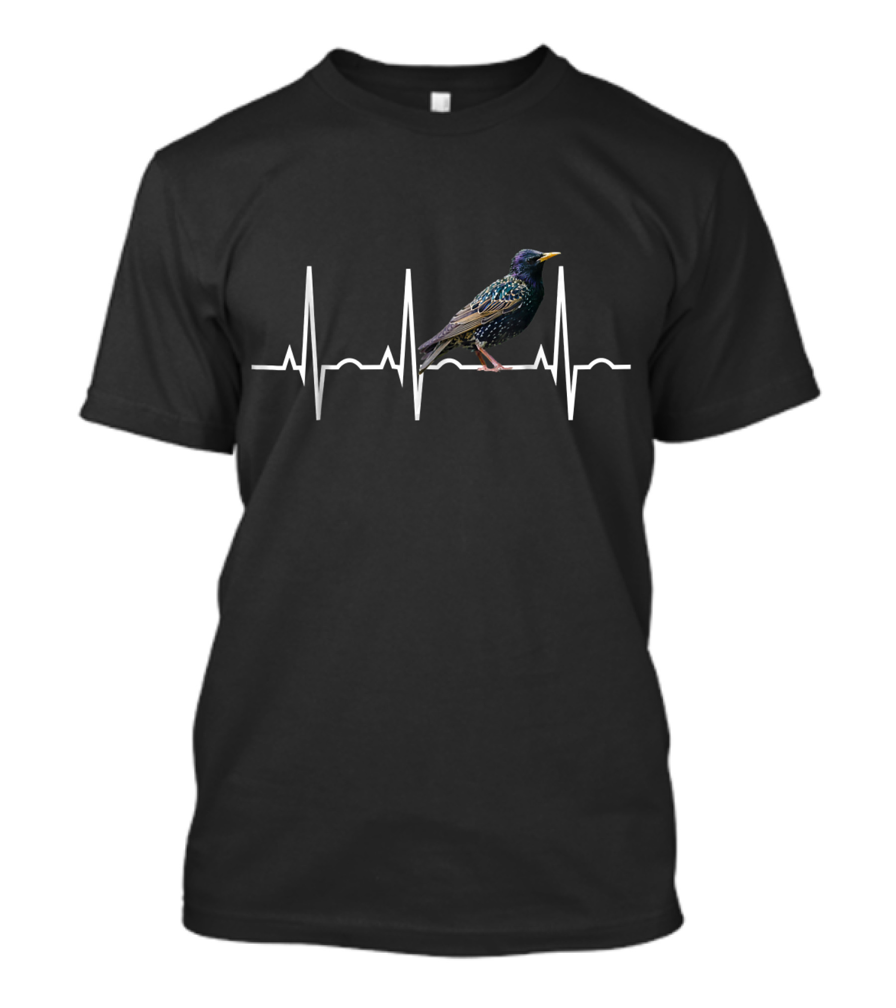 Starling Bird On Heartbeat Line Pattern Birdwatching T-Shirt