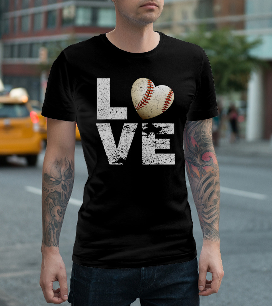 Love Baseball Heart Design Funny I Love Baseball T-Shirt