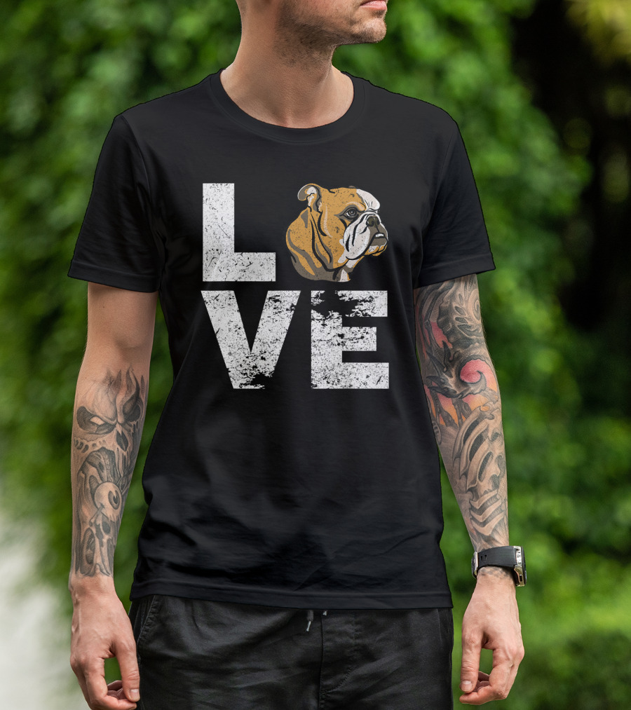 I Love My English Bulldog Dog Head Love Bulldog T-Shirt