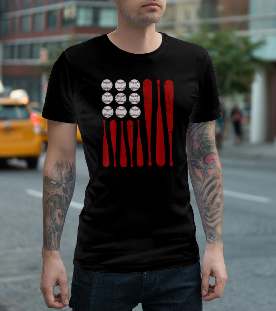 Baseball Bat And Ball American Flag Kids T-Shirt