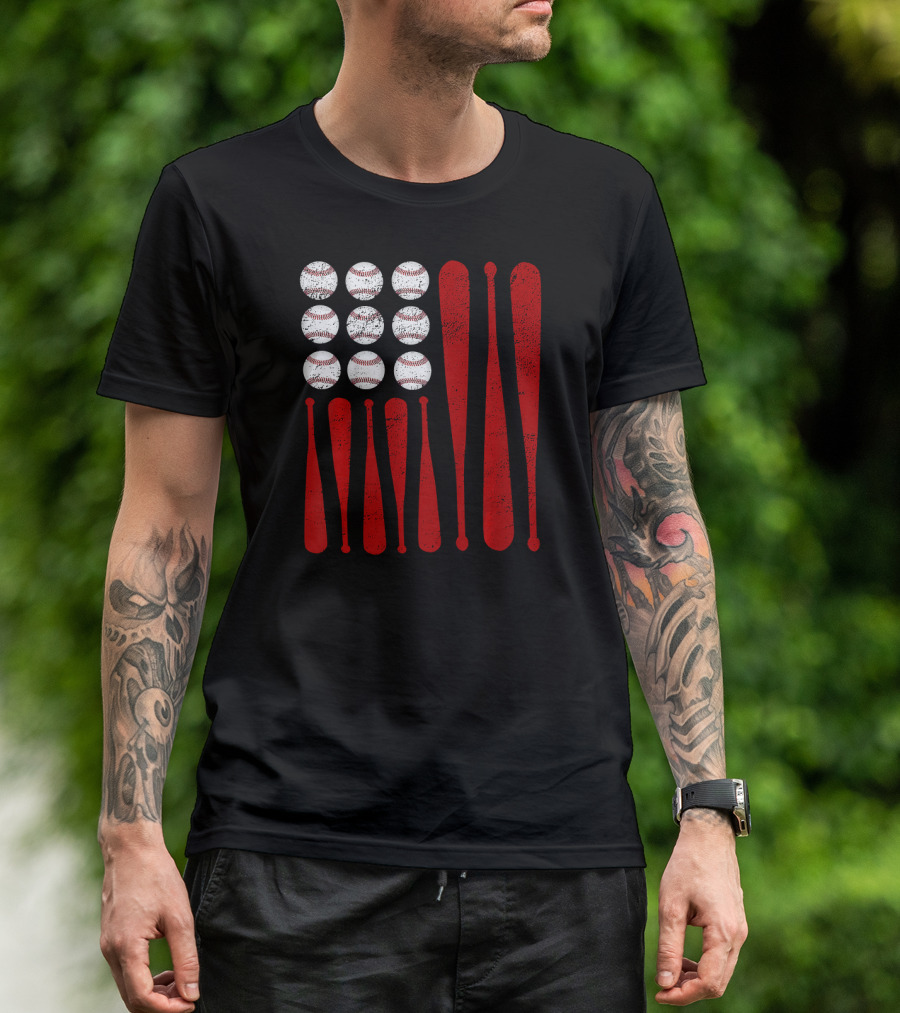 Baseball Bat And Ball American Flag Kids T-Shirt
