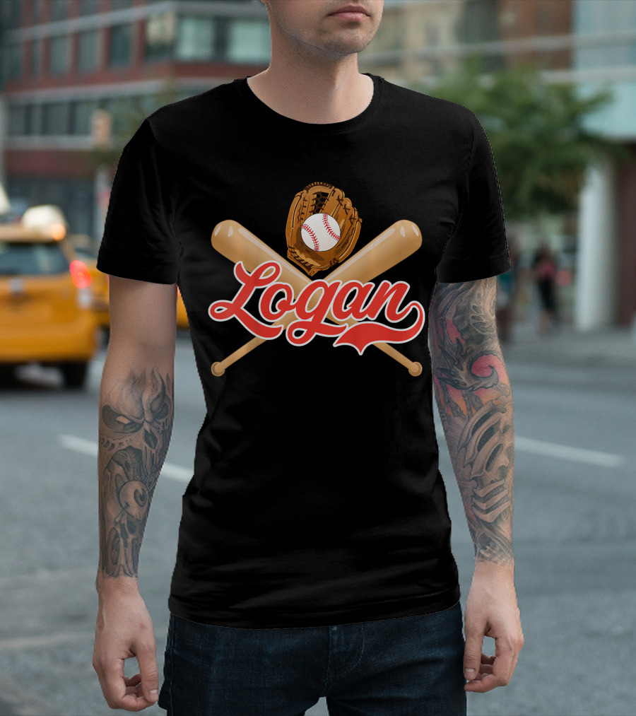 Logan Baseball Glove And Bats Birthday Boy T-Shirt