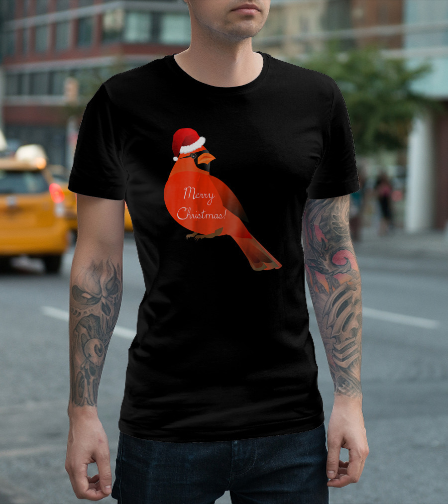 Merry Christmas Bird Northern Cardinal In Santa Hat T-Shirt