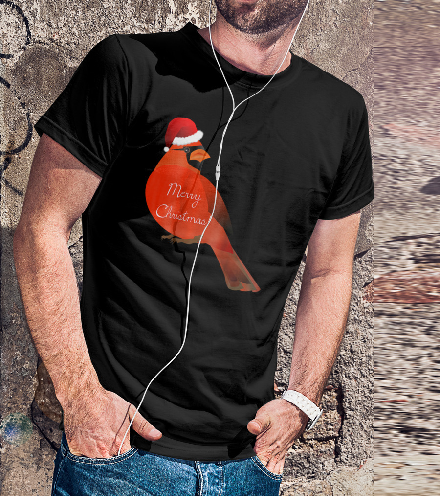 Merry Christmas Bird Northern Cardinal In Santa Hat T-Shirt