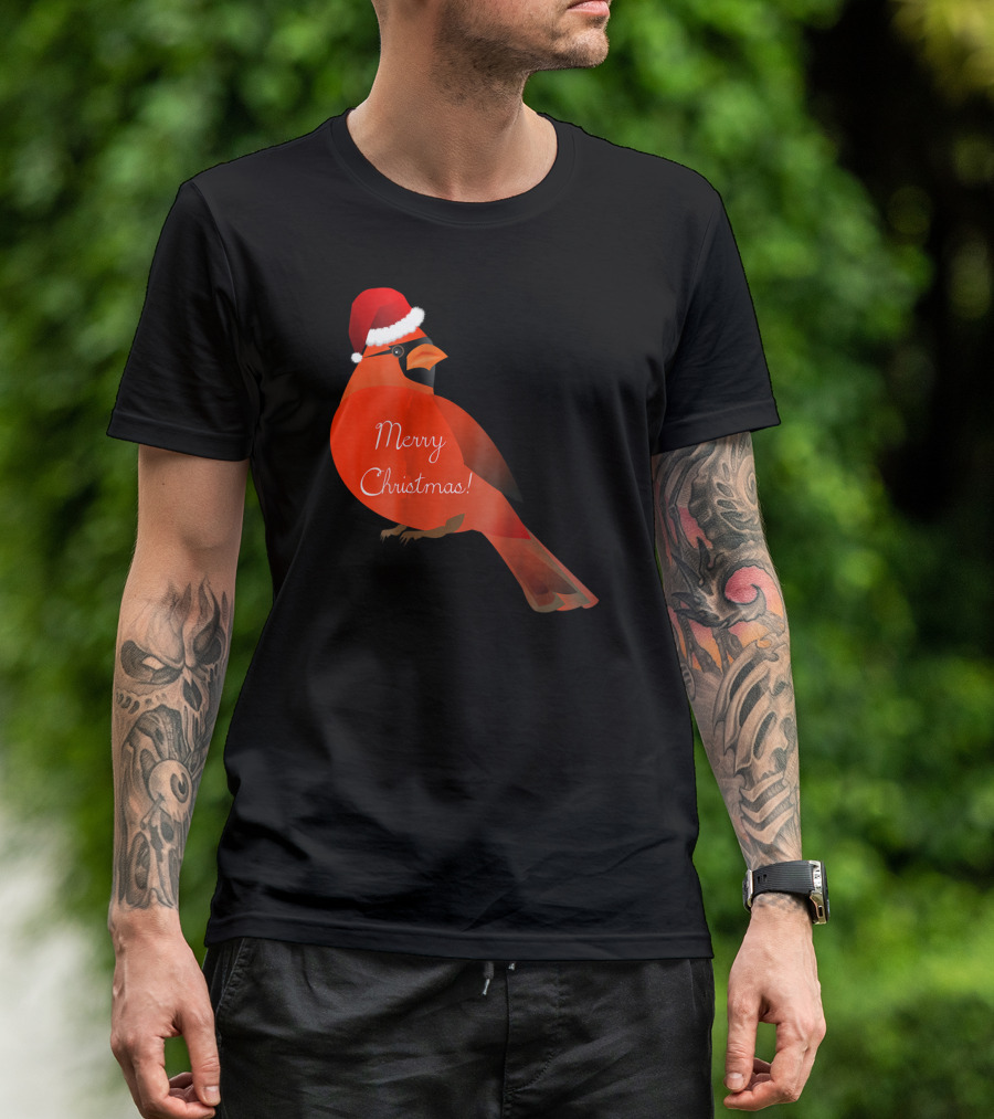 Merry Christmas Bird Northern Cardinal In Santa Hat T-Shirt