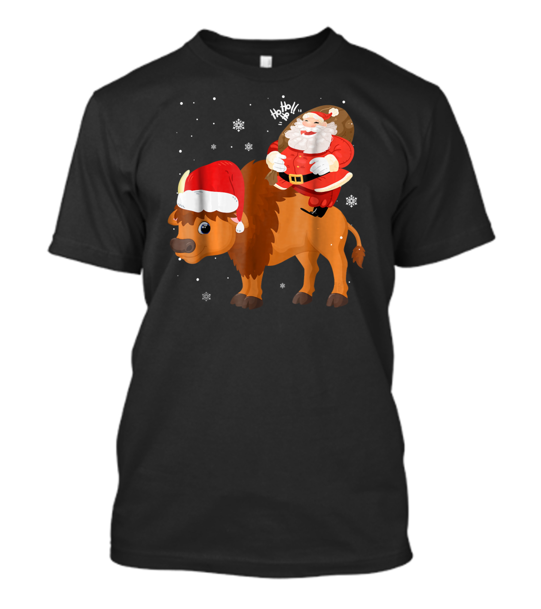 Christmas Santa Riding Bison Ho Ho Ho Xmas For Bo T-Shirt