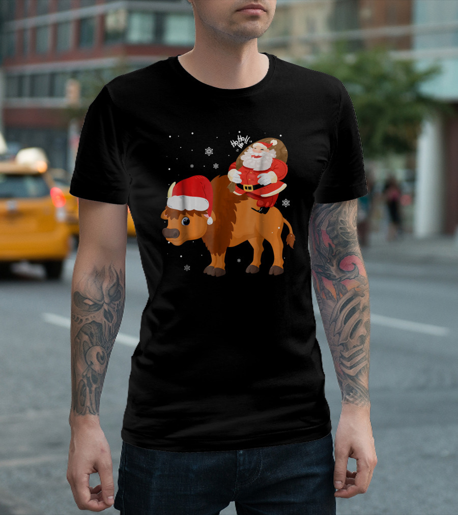 Christmas Santa Riding Bison Ho Ho Ho Xmas For Bo T-Shirt