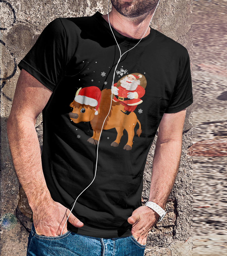 Christmas Santa Riding Bison Ho Ho Ho Xmas For Bo T-Shirt